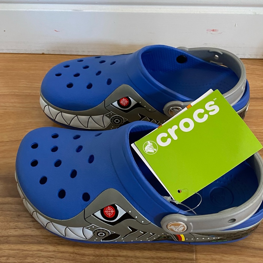 Brand New Crocs Lights Robo Shark Clogs